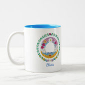 フラワーレターイニシャル「O」の名前パーソナライズされた付き ツートーンマグカップ (左)