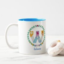 フラワーレターイニシャル「W」の名前パーソナライズされた付き