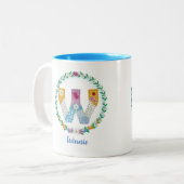 フラワーレターイニシャル「W」の名前パーソナライズされた付き ツートーンマグカップ (正面左)