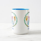 フラワーレターイニシャル「W」の名前パーソナライズされた付き ツートーンマグカップ (中央)