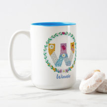 フラワーレターイニシャル「W」の名前パーソナライズされた付き