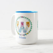 フラワーレターイニシャル「W」の名前パーソナライズされた付き ツートーンマグカップ (正面左)