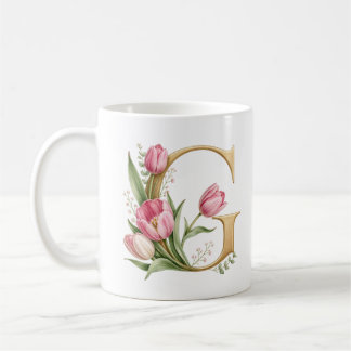 フラワーレターG チューリップの花のオーダーメイドマグカップ コーヒーマグカップ