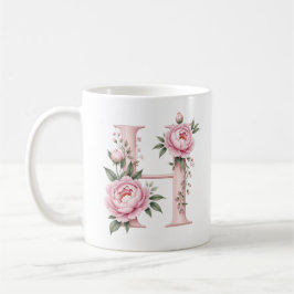 フラワーレターH芍薬の花のオーダーメイドマグカップ コーヒーマグカップ