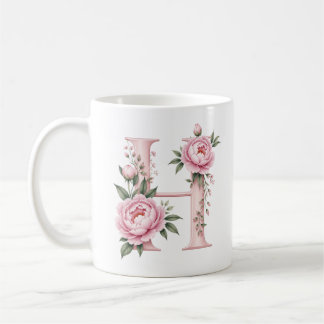 フラワーレターH芍薬の花のオーダーメイドマグカップ コーヒーマグカップ
