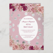 フラワーレッドピンクホワイトローゼバースデーパーティー 招待状 (正面/裏面)