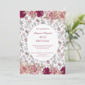 フラワーレッドピンクローゼホワイトバースデーパーティー 招待状 (スタンド正面)