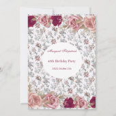 フラワーレッドピンクローゼホワイトバースデーパーティー 招待状 (裏面)