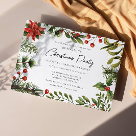 フラワーレッドベリーグリーンリースクリスマスパーティー 招待状