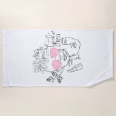 フラワーレディーラインアート付引用文 ビーチタオル (正面)