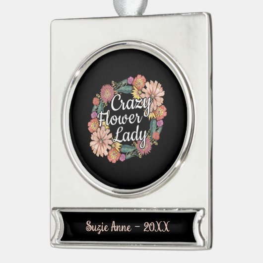 フラワーレディ熱狂するー – 《植物》百日草庭師 シルバープレートバナーオーナメント (左)