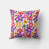 フラワーレトロ、明るいレトロ、フローラ、赤と黄色 クッション (裏面)