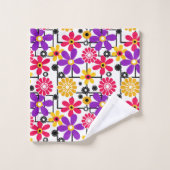 フラワーレトロ、明るいレトロ、フローラ、赤と黄色 バスタオルセット (ウォッシュタオル)