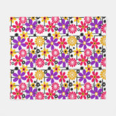 フラワーレトロ、明るいレトロ、フローラ、赤と黄色 フリースブランケット (正面(横))