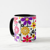 フラワーレトロ、明るいレトロ、フローラ、赤と黄色 マグカップ (正面左)