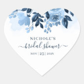 フラワーレース ネイビーブルー ウォーターカラー スクリプト ブライダルシャワー ハートシール (正面)