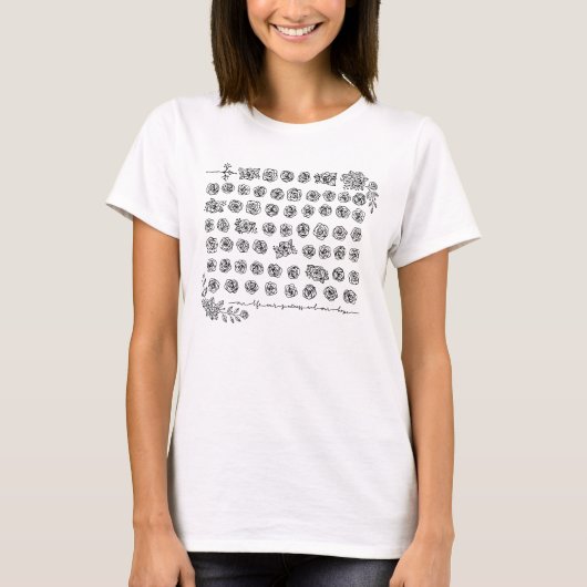 フラワーロザリオ祈念珠 - 聖母マリア D Tシャツ (正面)