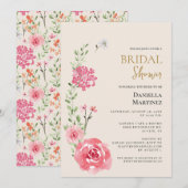フラワーローズ水彩画 ブライダルシャワー 招待状 (正面/裏面)