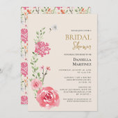 フラワーローズ水彩色のウェディングシャワーの招待状 招待状 (正面/裏面)