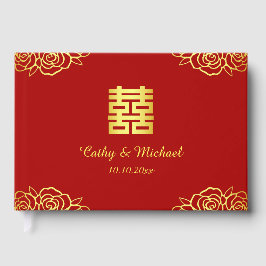 フラワーローズ 赤 金色 中国 結婚式 二次会 ゲストブック