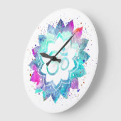*~*フラワーロータスOMオウムシンボル水彩曼荼羅 ラージ壁時計 (傾斜)