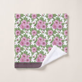 フラワーワイルドバラ葉ピンクグリーン バスタオルセット (ウォッシュタオル)