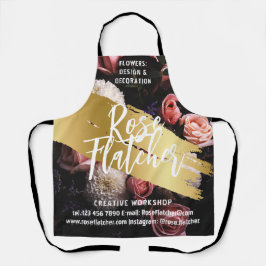 フラワーワークショップブラック金ゴールド エプロン