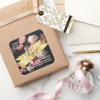 フラワーワークショップブラック金ゴールド スクエアシール