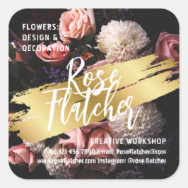 フラワーワークショップブラック金ゴールド スクエアシール