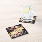 フラワーワークショップブラック金ゴールド スクエアペーパーコースター (インサイチュ)