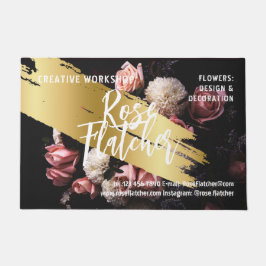 フラワーワークショップブラック金ゴールド ドアマット