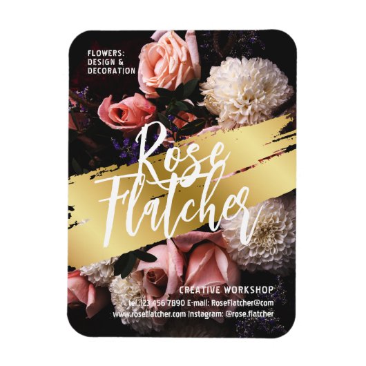 フラワーワークショップブラック金ゴールド マグネット (縦)