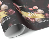 フラワーワークショップブラック金ゴールド ラッピングペーパー (ロールコーナー)