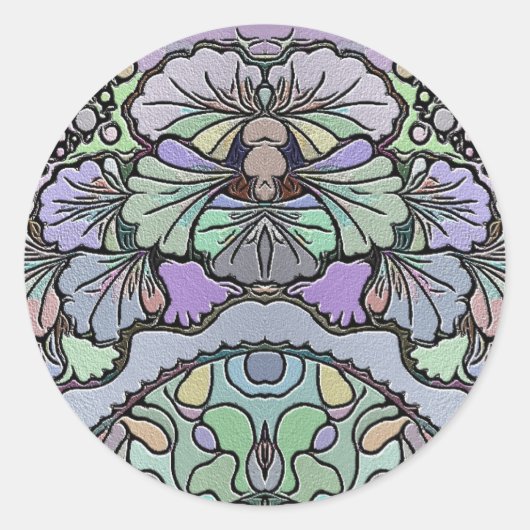 フラワーヴィンテージパープルパンジー抽象芸術 エレガント ラウンドシール (正面)