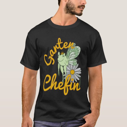 フラワー付きの庭のシェフカエルエルフの面白い庭の引用 Tシャツ (正面)