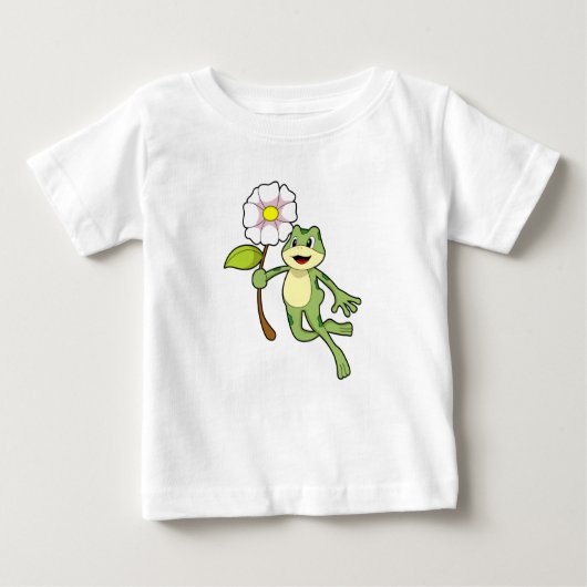 フラワー付きカエル.PNG ベビーTシャツ (正面)
