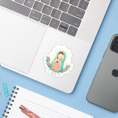 フラワー付きグアダルーペの聖母 かわいいスタイル シール (ノートパソコンとiPhone)