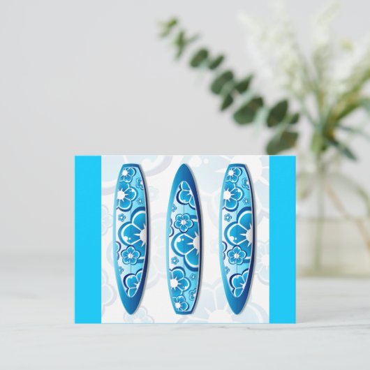 フラワー付きGroovyサーフボードデザイン ポストカード (スタンド正面)