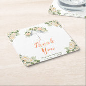 フラワー傘 ブライダルシャワー スクエアペーパーコースター (アングル)