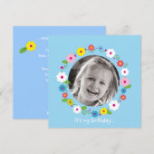 フラワー写真ガール誕生日招待状 招待状 (正面/裏面)