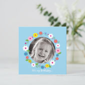 フラワー写真ガール誕生日招待状 招待状 (スタンド正面)