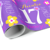 フラワー名前をカスタムするアボンレア17歳誕生日ラップ ラッピングペーパー (ロールコーナー)