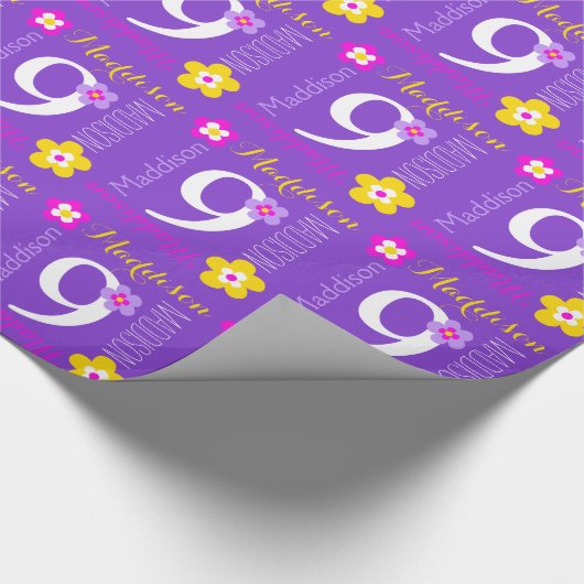 フラワー名前をカスタムするマディソン9thバースデーラップ ラッピングペーパー (角)