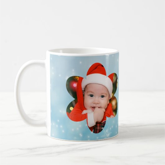 フラワー型 私の初めてのクリスマス 写真 コーヒーマグカップ (左)