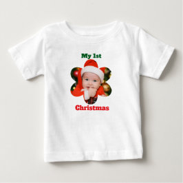 フラワー型 私の初めてのクリスマス 写真 ベビーTシャツ