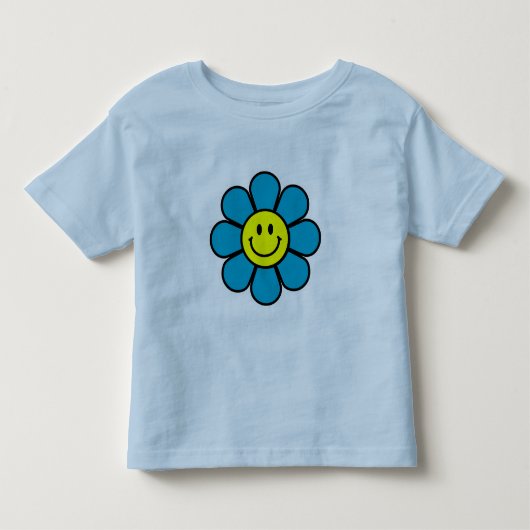 フラワー幼児リンガーTシャツ（青） トドラーTシャツ (正面)