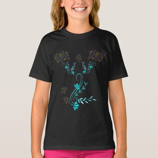 フラワー幾何学グラデーション ガールズTシャツ Tシャツ (正面)