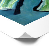 フラワー抽象芸術ブルーグリーンティール（緑がかった色）ブラック絵画ズ ポスター (角)