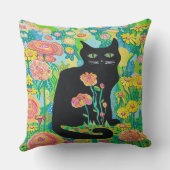 フラワー柄のブラックキャット クッション ホームデコレーション (裏面)