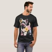 フラワー柄 女性 かわいい ヨークシャテリア 愛犬の母 Tシャツ (正面フル)